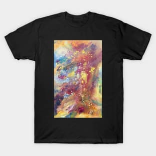 Abstract Galaxy Painting in Red, Yellow, and Rainbow T-Shirt